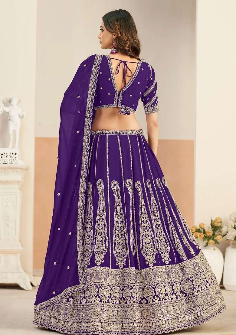 Purple Work Georgette Lehenga Set with Sequin for Diwali | Wedding & Festive Wear - Indya