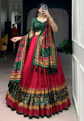 Red Silk Lehenga Set with Printed for Diwali | Wedding & Festive Wear