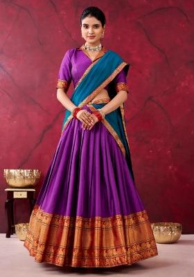 Purple Zari Work Cotton Lehenga Set