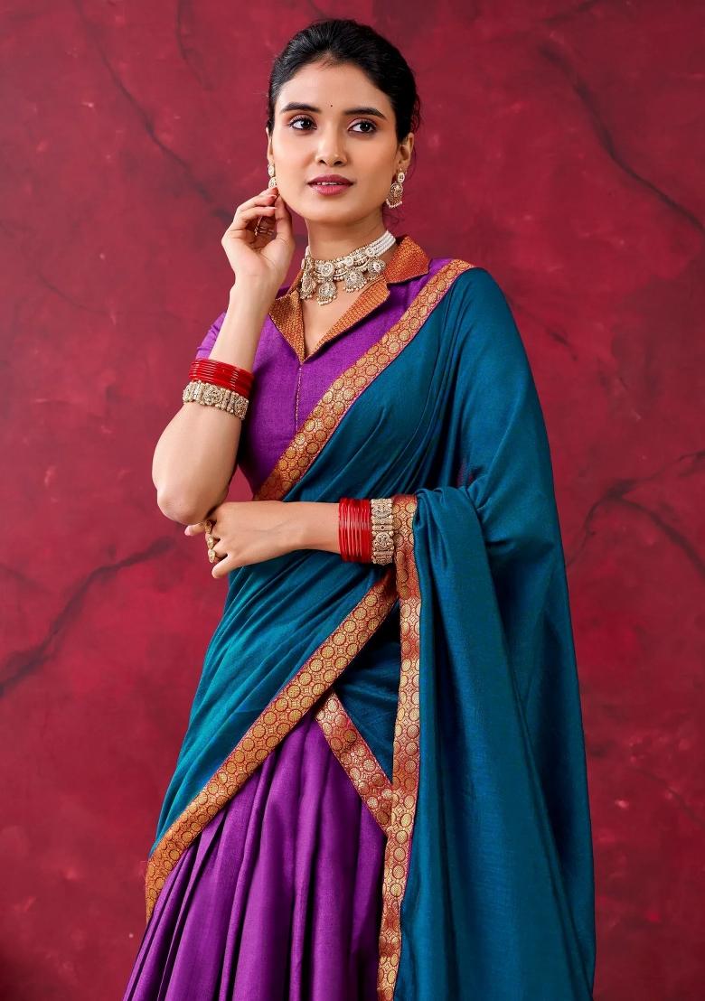 Purple Zari Work Cotton Lehenga Set - Indya