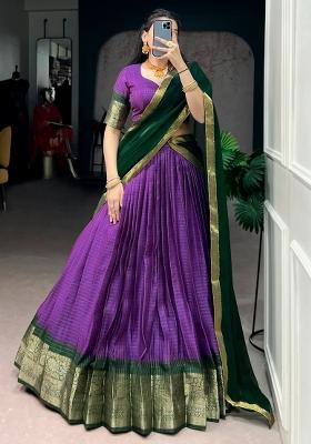 Purple Zari Work Silk Lehenga Set