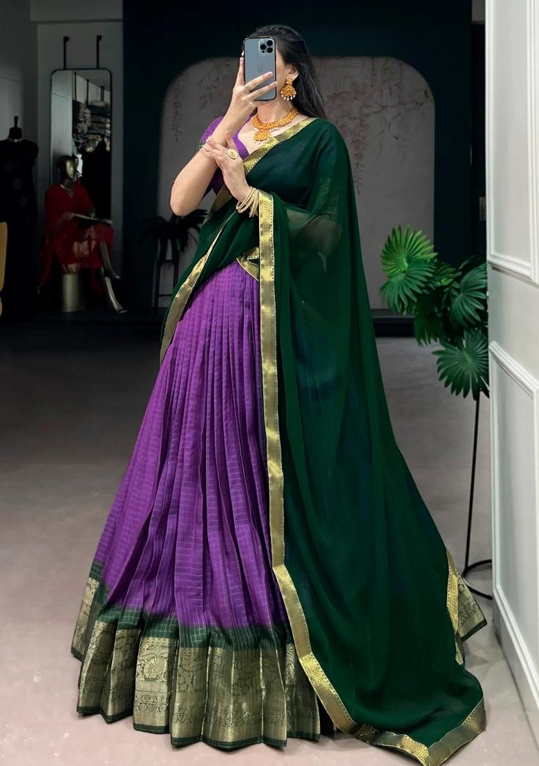 Purple Zari Work Silk Lehenga Set - Indya