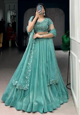 Green Embroidered Organza Lehenga Set