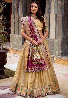 Beige Zari Work Organza Lehenga Set