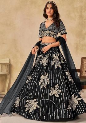 Black Embroidered Silk Lehenga Set