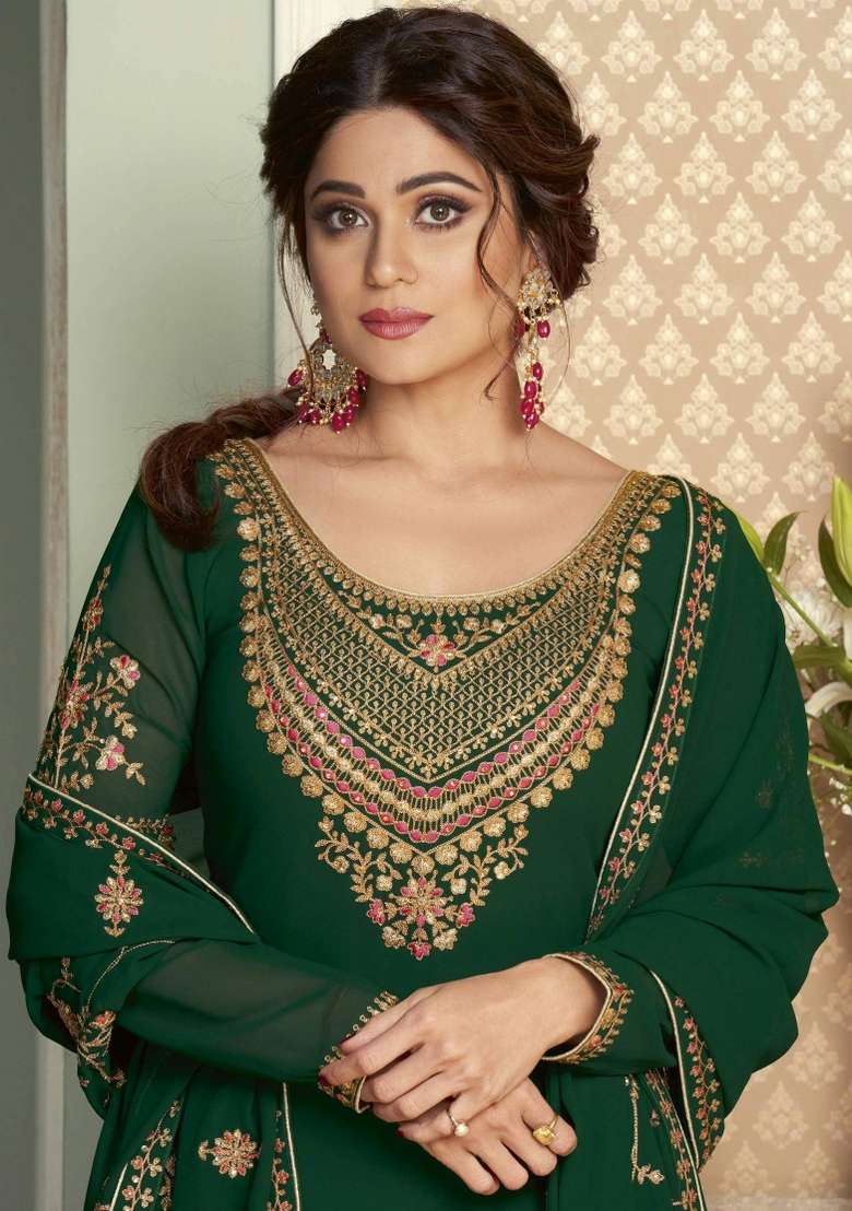 Green Floral Print Silk Lehenga Set - Indya