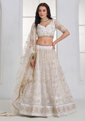 White Embroidered Net Lehenga Set