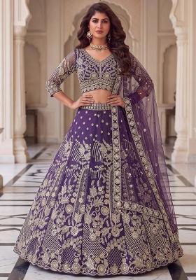 Purple Sequin Work Net Lehenga Set