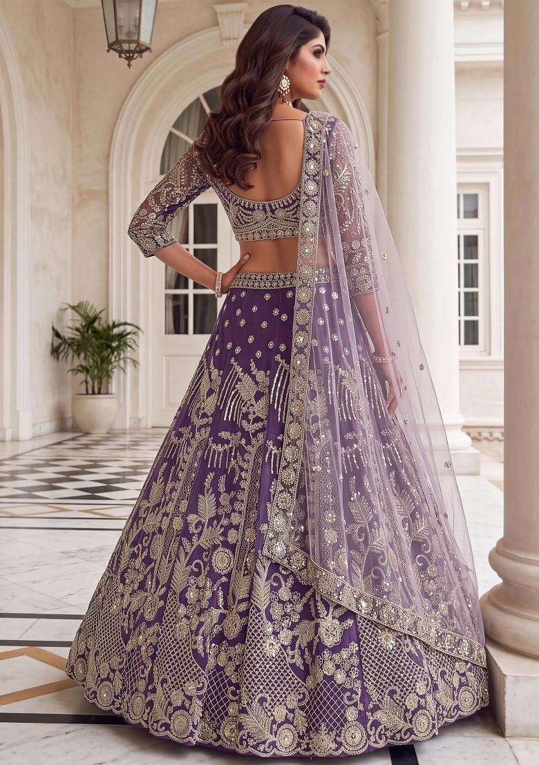 Purple Sequin Work Net Lehenga Set - Indya