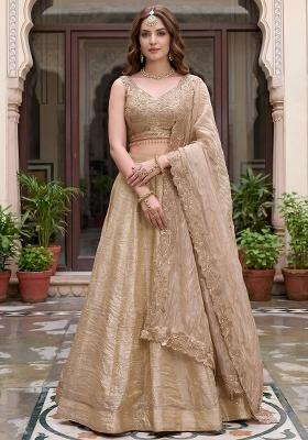 Golden Zari Work Silk Lehenga Set