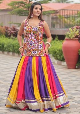 Multicolor Mirror Work Cotton Lehenga Set