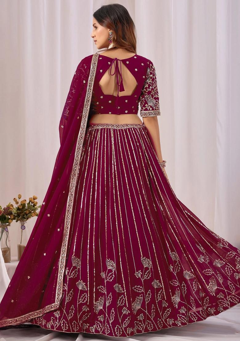 Maroon Sequin Work Georgette Lehenga Set - Indya