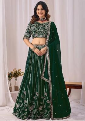 Green Sequin Work Georgette Lehenga Set