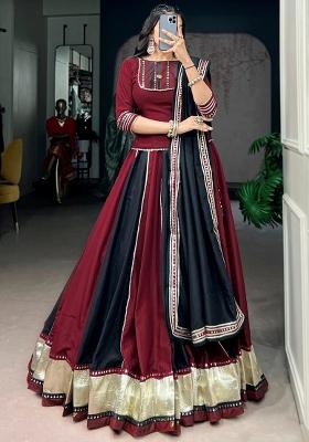 Maroon Mirror Work Chinon Lehenga Set