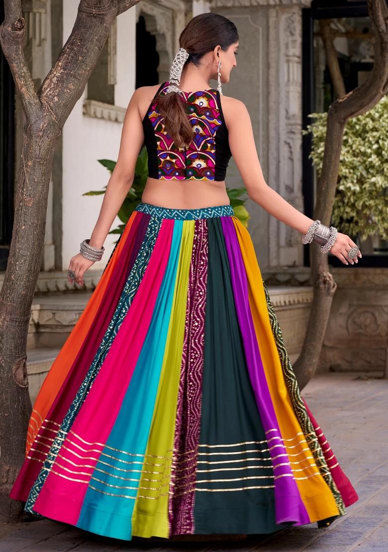 Multicolor Printed Rayon Lehenga Set - Indya