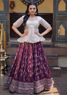 Purple Zari Work Silk Lehenga Set