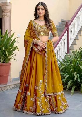 Yellow Embroidered Silk Lehenga Set