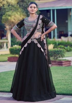 Black Embroidered Georgette Lehenga Set