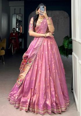 Pink Zari Work Shimmar Lehenga Set