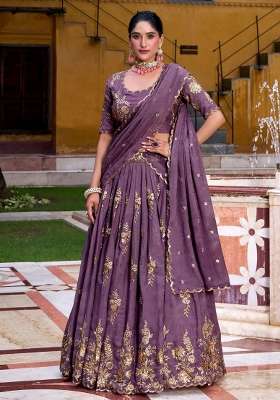 Lavender Silk Lehenga Set with Floral Print for Diwali | Wedding & Festive Wear