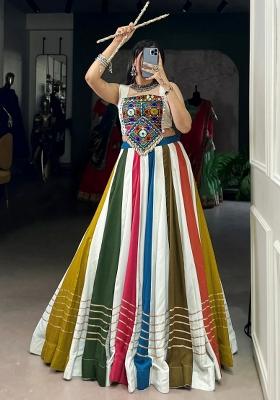 Multicolor Embroidered Rayon Lehenga Set