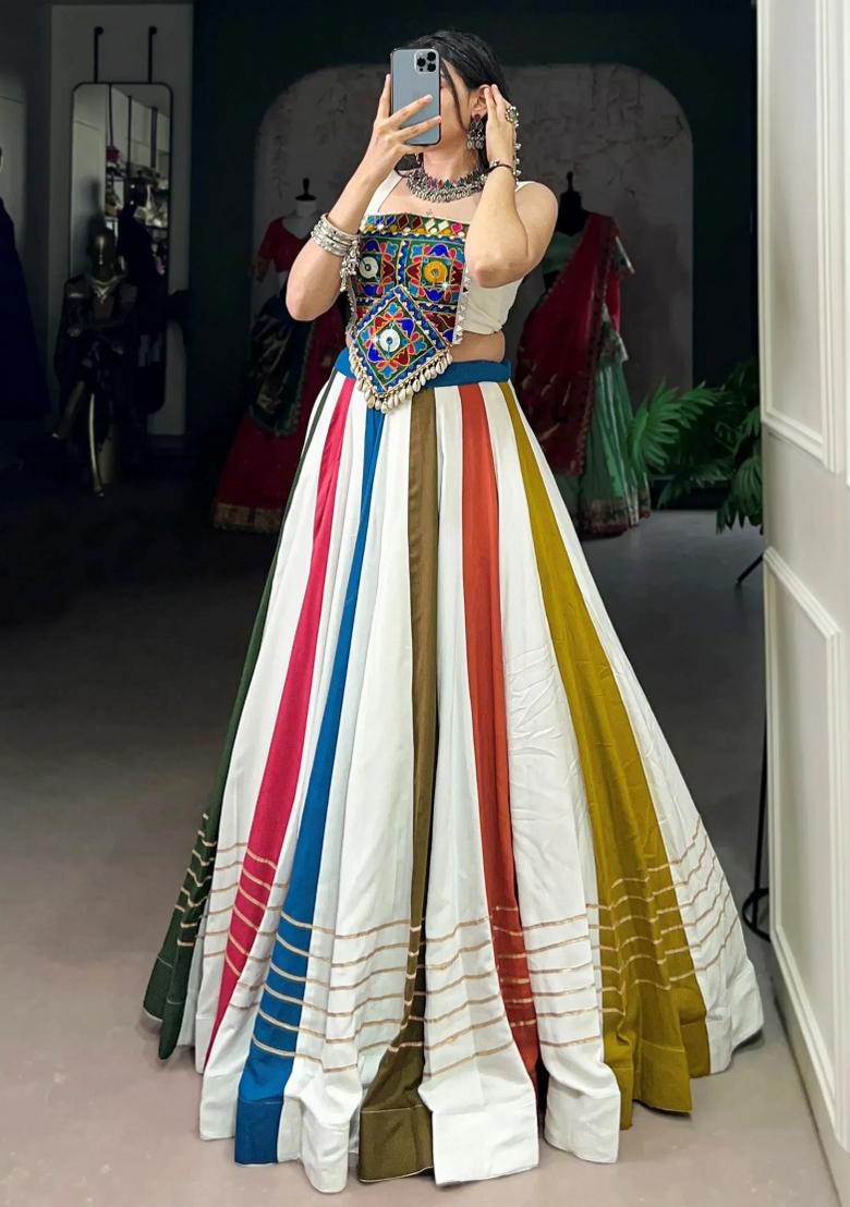 Multicolor Embroidered Rayon Lehenga Set - Indya