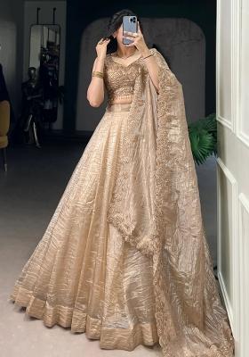 Golden Embroidered Organza Lehenga Set