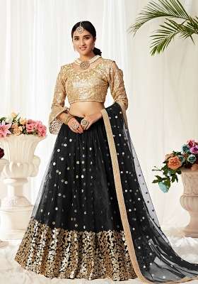 Beige Net Lehenga Set with Embroidered for Diwali | Wedding & Festive Wear