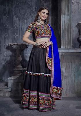 Black Embroidered Silk Lehenga Set