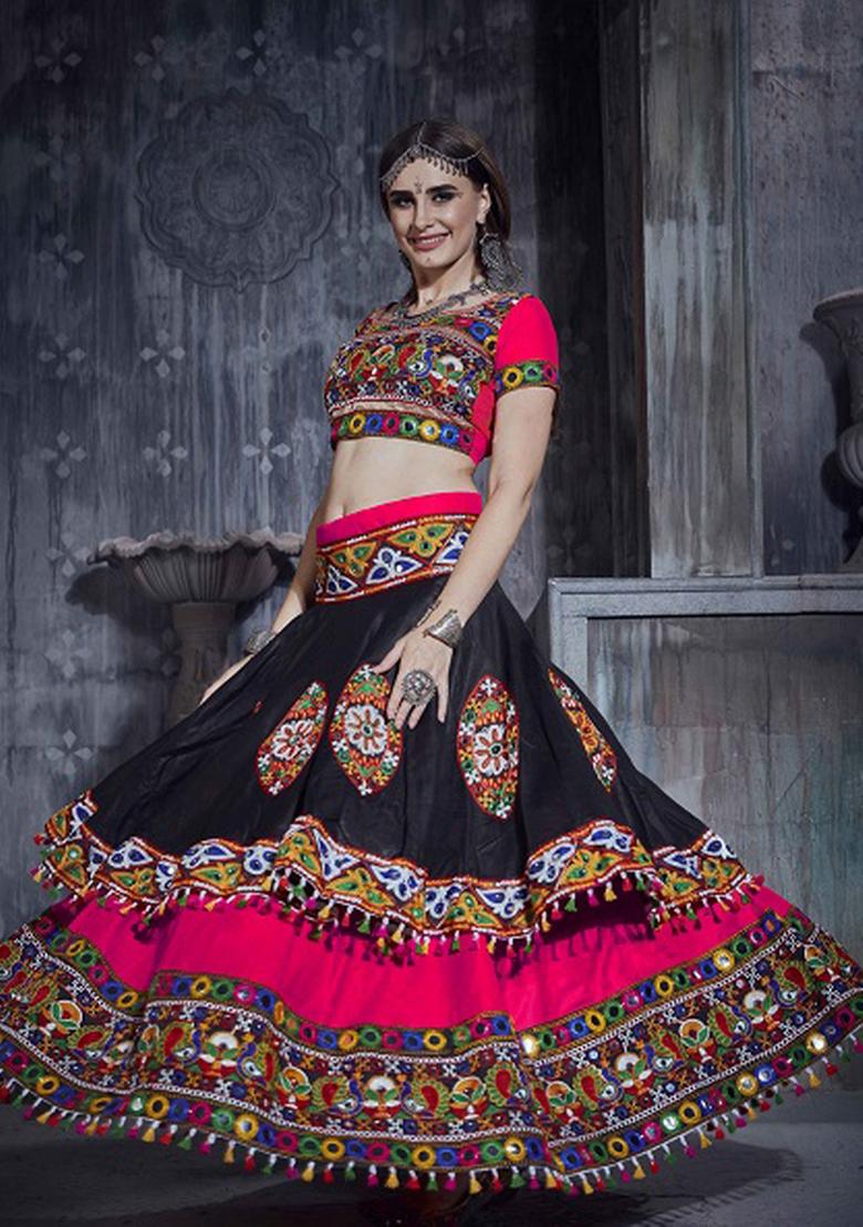 Pink Embroidered Silk Lehenga Set - Indya