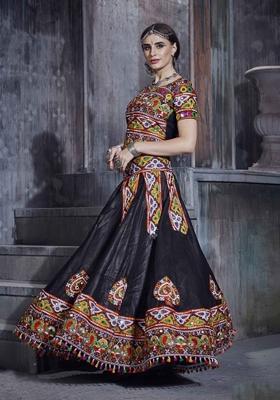 Black Embroidered Silk Lehenga Set