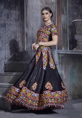 Black Embroidered Silk Lehenga Set