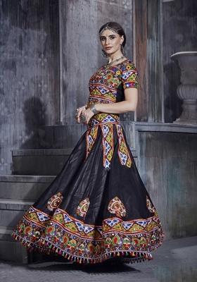 Black Embroidered Silk Lehenga Set