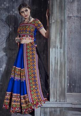 Blue Embroidered Silk Lehenga Set