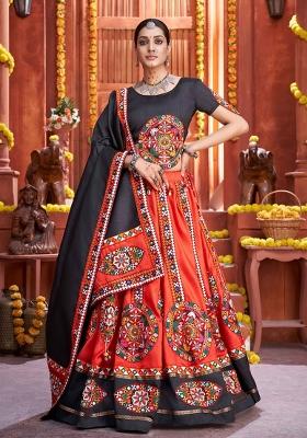 Black Embroidered Silk Lehenga Set