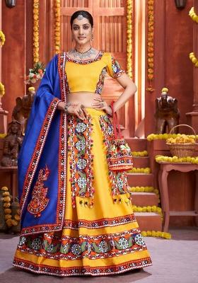 Yellow Embroidered Silk Lehenga Set