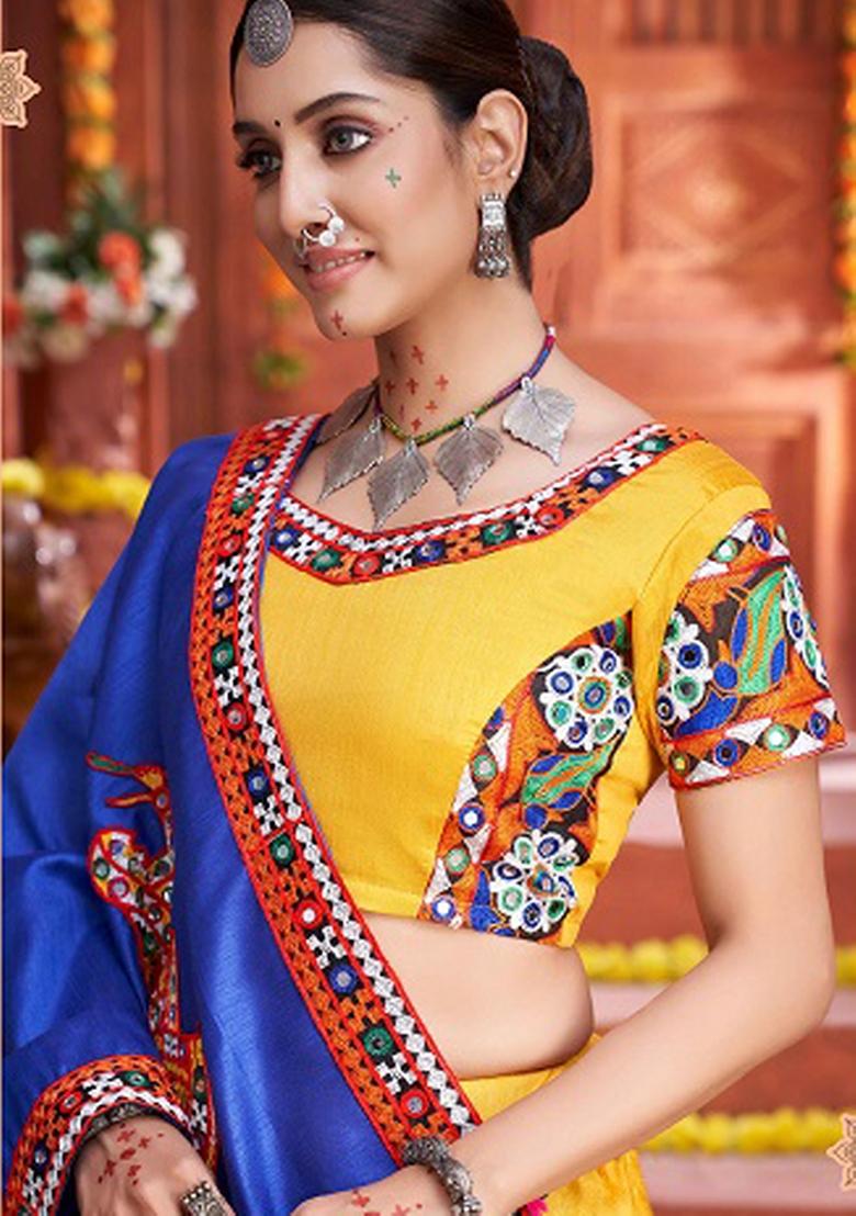 Yellow Embroidered Silk Lehenga Set - Indya