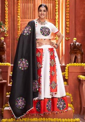 Off White Embroidered Silk Lehenga Set