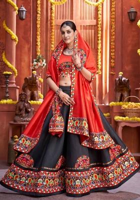 Red Embroidered Silk Lehenga Set