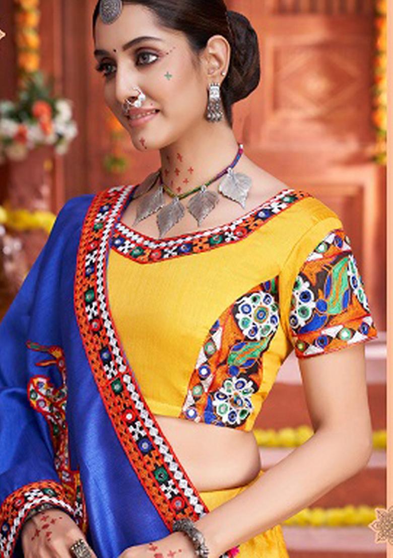 Yellow Printed Silk Lehenga Set - Indya