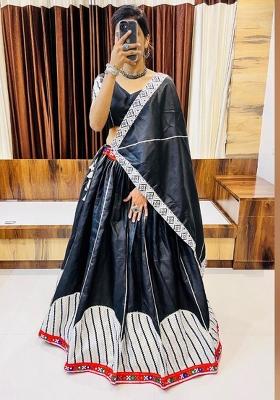 Black Printed Cotton Lehenga Set