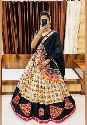Black Printed Cotton Lehenga Set