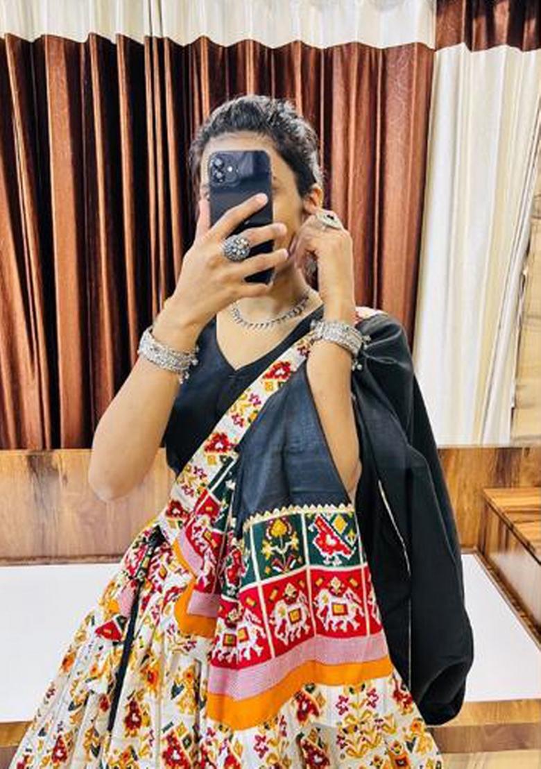 Black Printed Cotton Lehenga Set - Indya