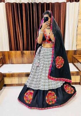 Black Printed Cotton Lehenga Set