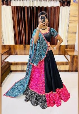 Black Printed Cotton Lehenga Set