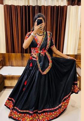 Black Printed Cotton Lehenga Set