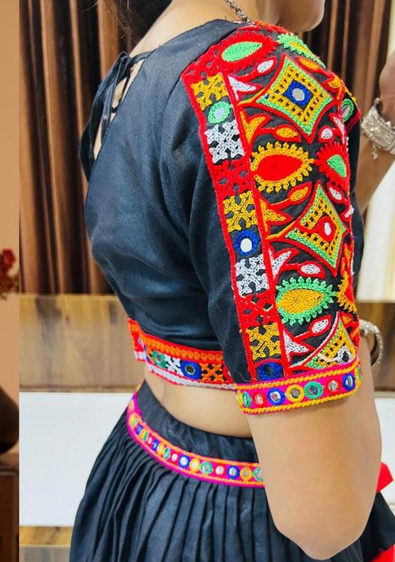 Black Printed Cotton Lehenga Set - Indya