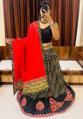 Black Printed Cotton Lehenga Set