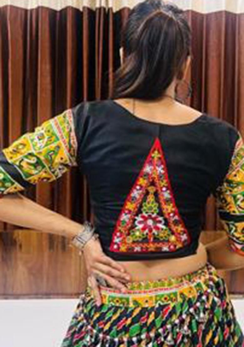 Black Printed Cotton Lehenga Set - Indya