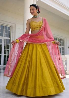 Yellow Embroidered Silk Lehenga Set